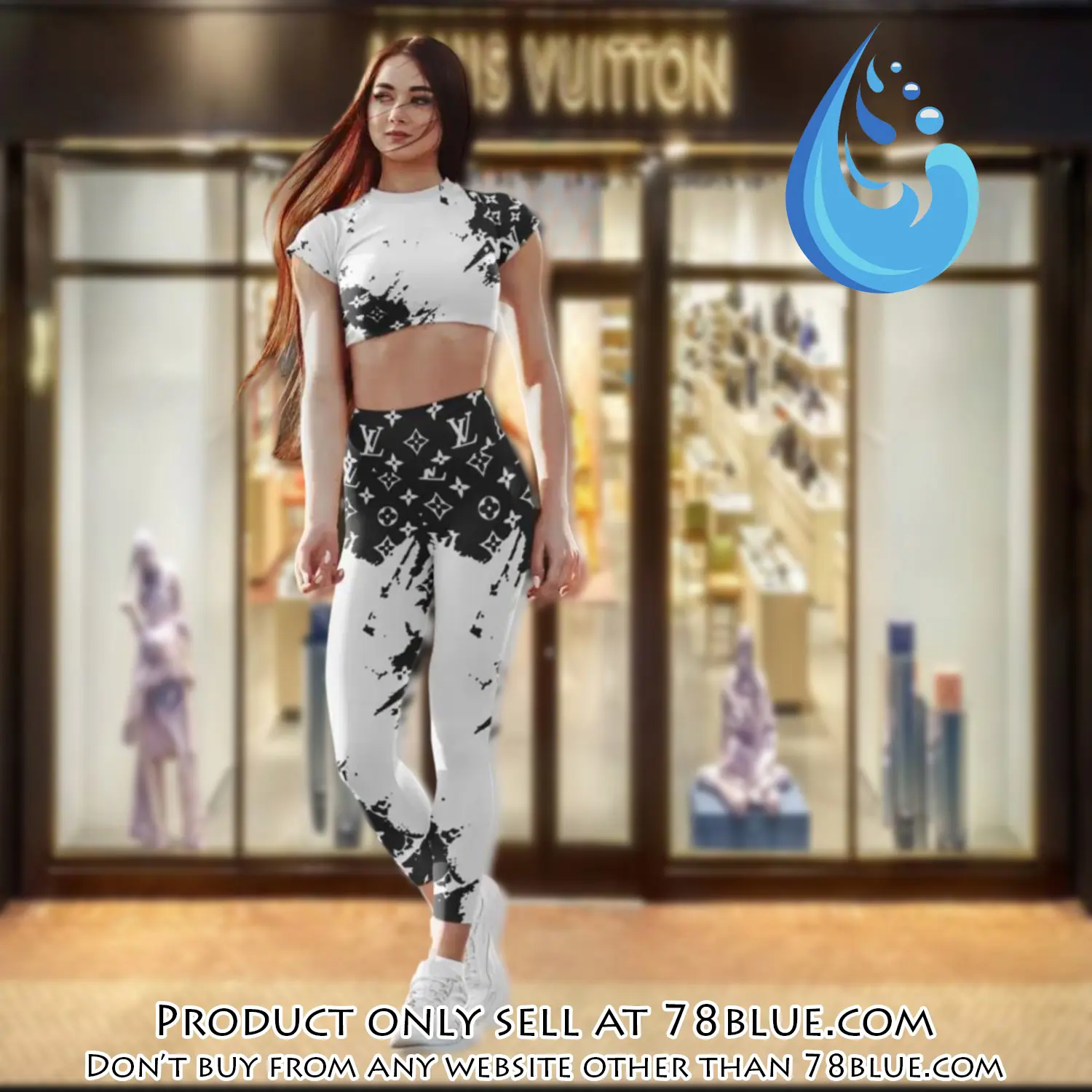 Triple white louis vuitton luxury sportwear combo luxury brand crop top tshirt and legging for women ctl1036 78b1443337